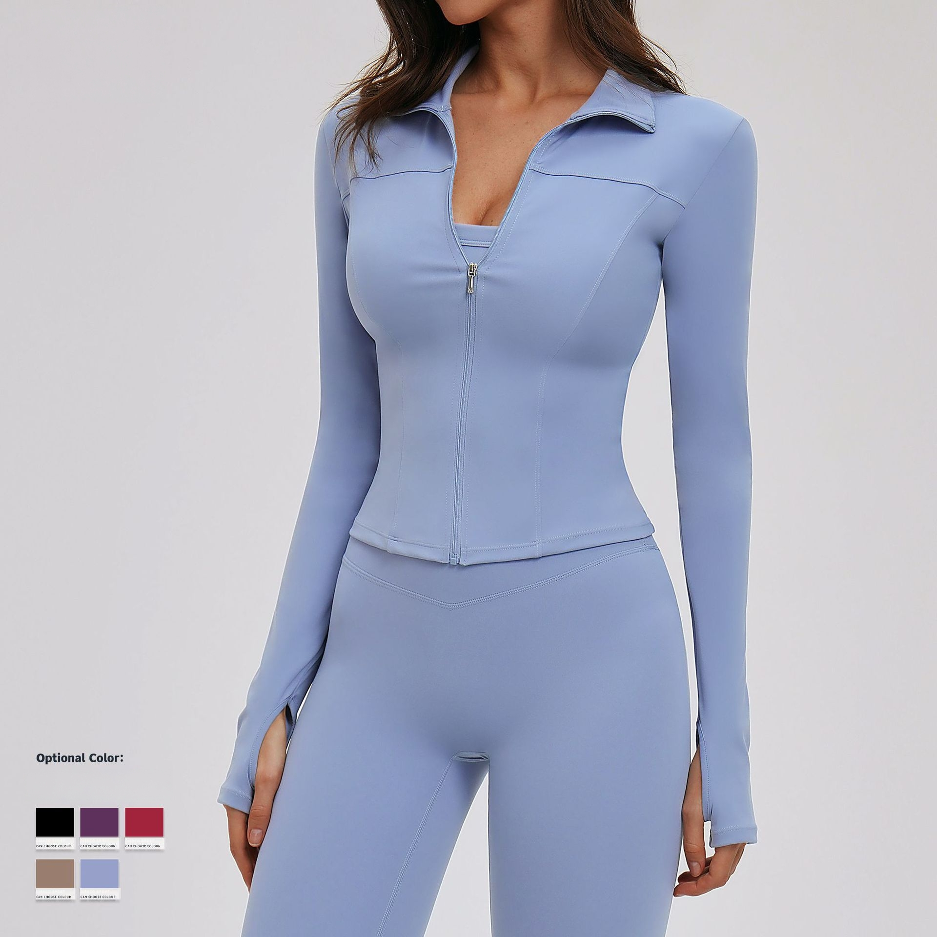 Yoga Jacket Stand Collar Long Sleeved Zipper Slim Fit Top Outdoor Sports Running Fitness Jacket