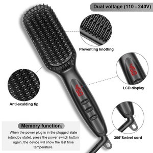 Aprobado por La CE, cepillo eléctrico de peinado Unisex de aire caliente para <span class=keywords><strong>Barba</strong></span>/alisador de pelo, 110V-240V, calentamiento rápido PTC, temperatura múltiple, USB LCD - Product Image 3