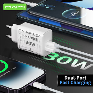 Chargeur rapide Maimi 30W PD, prise EU, double port <span class=keywords><strong>USB</strong></span>-C et <span class=keywords><strong>USB</strong></span>-A, charge rapide 3.0, adaptateur mural 30W, chargeur de téléphone <span class=keywords><strong>Power</strong></span> Delivery - Product Image 3