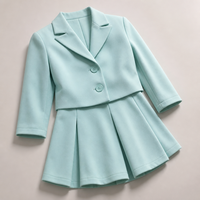 Ensemble de costume western vert menthe pour filles, tissu extensible quadridirectionnel, blazer court et jupe plissée évasée, tenue d'été deux pièces pour enfants