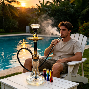 Luxury Glass Portable Black Gradient Nargile Shisha Set 52CM Aluminum Alloy Shisha <b>Hookah</b> Set Arabic <b>Hookah</b> <b>Hookah</b> Pen In Stock - Product Image 4