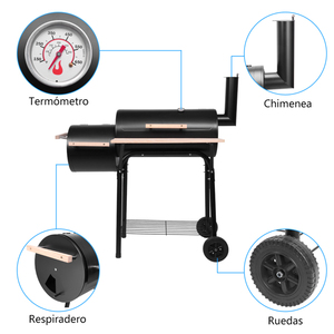 Parrilla Ahumadora de <span class=keywords><strong>Carbón</strong></span> Offset de Alta Resistencia con Caja de Fuego Lateral, Parrilla Ahumadora Portátil para Exteriores con <span class=keywords><strong>Ruedas</strong></span> y Termómetro - Product Image 5