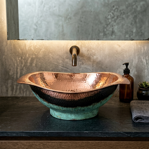 Lavabo vasque en cuivre rustique patiné, style ferme, pour salle de bain, cuisine, meuble-lavabo et usage domestique - Product Image 1