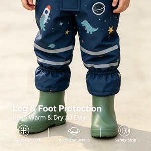 Imperméable une pièce pour enfants, motif dinosaure et espace, avec bandes réfléchissantes et visière transparente, idéal pour le jardin et le cyclisme des tout-petits - Product Image 5