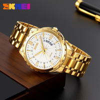 Reloj Skmei 9069 Oro Rosa para Hombre, Reloj de Pulsera Masculino de Lujo Resistente al Agua, Reloj de Acero Inoxidable con Fecha, Calendario y Luminoso