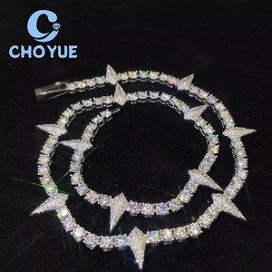 Collar de tenis de plata 925 con moissanita, diseño de espiga, chapado en rodio, joyería unisex de hip hop para fiestas con GRA - Product Image 5