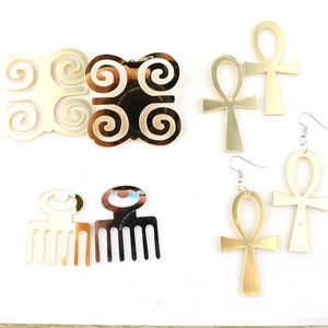 Pendientes acrílicos con espejo dorado para mujer, venta al por mayor, Ankh Gye Nyame - Product Image 2