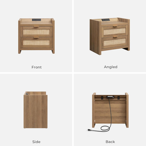 <strong>Industrial</strong> Vintage Rattan <strong>Bedside</strong> <strong>Table</strong> with 2 Drawers and Usb Charging Station for Loft Style Bedroom Furniture Nightstand - Product Image 6