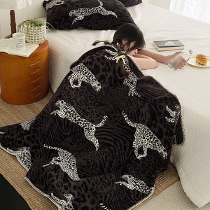 Leopard Print <strong>Double</strong> Sided Sheep Fleece Throw Blanket, Wearable Cape Cover with Snap Button for Office Sofa Home Decor Wholesale - Product Image 1