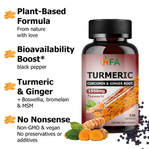 Cápsulas de Cúrcuma OEM ODM con Raíz de Cúrcuma, Raíz de Jengibre y Bromelina, Apoyo para la Salud de las Articulaciones, Envejecimiento Saludable, Alivio del Malestar - Product Image 3