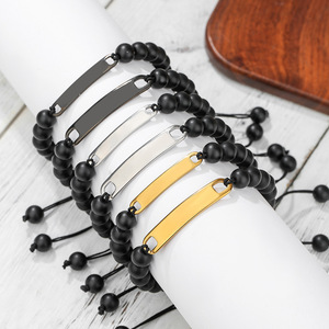 Stainless Steel Beaded Adjustable <b>Bracelet</b> Natural Frosted Stone Hand-Woven <b>Rope</b> Unisex Fashion Jewelry - Product Image 1