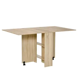 Dining Table Drop Leaf Style Folding Expandable with Wheels Wood Grain