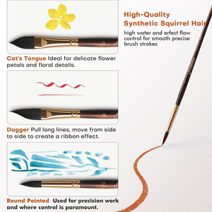 Juego de 10 Pinceles Fontainebleau de Pelo Sintético Suave de <span class=keywords><strong>Ardilla</strong></span>, Pincel Plano, Redondo y Puntiagudo <span class=keywords><strong>para</strong></span> Acuarela, Tamaños #0, #1, #4 - Product Image 6
