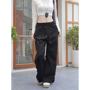 Pantalon en molleton à jambe large pour femmes avec cordon de serrage élastique détail de couture en surbrillance taille haute fabriqué au Vietnam - Product Image 4