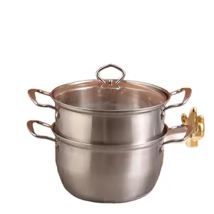 स्टेनलेस स्टील Cookware सेट रसोई संभालती है और एकल नीचे के साथ खाना पकाने के बर्तन दूध के बर्तन डबल परत स्टीमर सूप पॉट 22-26cm
