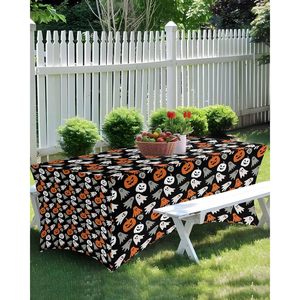 Mantel de Spandex elástico con temática de Halloween de 6 pies, diseño de cara de fantasma de calabaza naranja y negro, PE para mesas rectangulares de Hotel en stock - Product Image 3