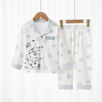 Nuevo Conjunto de Pijama de Primavera/Otoño para Niños, Estampado Animal, Antibacterial, Cuello Solapa, Estilo Largo, 100% Algodón, Suave y Transpirable para el Hogar