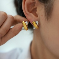 Minimalist Chic Design Stainless Steel <strong>Cross</strong> Earrings Women 18K Gold Two Tone Chunky X-Shaped Stud Earrings Mix Color Designer