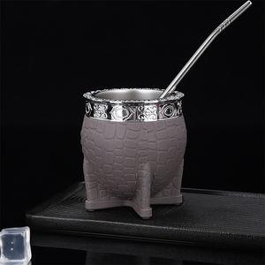 เหยือกน้ำชาแบบคลาสสิกสไตล์จักรพรรดิ พร้อมลวดลายปลา  ถ้วยเยอร์บา มาเต้ พร้อมหลอดดูด  แก้วน้ำชาโลหะพร้อมหลอดดูด สำหรับกาแฟ ของขวัญ - Product Image 3