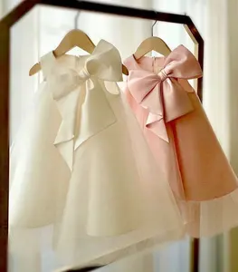 Wholesale Thailand Clothes Baby Girl Infant Party dress New Born Baby Off Shoulder Satin Bowknot Frocks