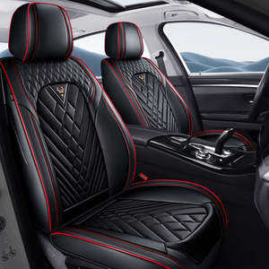 Housse de siège de <span class=keywords><strong>voiture</strong></span> <span class=keywords><strong>en</strong></span> cuir noir et rouge, confortable, luxueuse, respirante, pour cinq places, ensemble complet, siège avant et arrière - Product Image 1