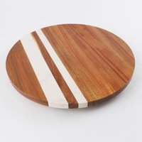 Akazien holz und Marmor Lazy Susan Drehteller Esstisch platte Holz Runde Lazy Susan Servier brett