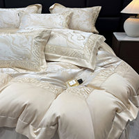 Parure de lit de luxe léger en coton longues fibres 100S, jacquard tissé, broderie lourde, 4 pièces, toutes saisons, cadeau pour chambre à coucher