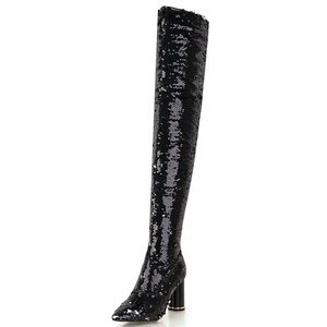 Bottes hautes transparentes à talon carré pour femme, brillantes et scintillantes, au-dessus du genou, chaussures d'hiver pour femme, bottes super longues - Product Image 5