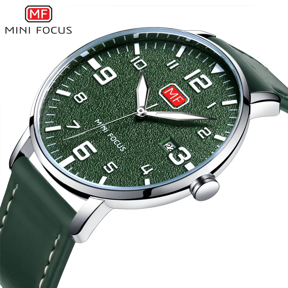 mini focus homme 0158G Luxury Brand Classic Ultra Thin Calendar Clock Luminous Hand Leather Quartz Men Wrist Watch