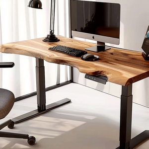 <span class=keywords><strong>Bureau</strong></span> debout électrique à hauteur réglable |   <span class=keywords><strong>Bureau</strong></span> d'ordinateur en bois massif avec bord naturel pour le jeu et le télétravail - Product Image 1
