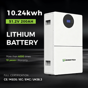 Système de stockage de batterie solaire 10 kWh de qualité supérieure, montage mural, batterie de secours 51,2 V 200 Ah - Product Image 1