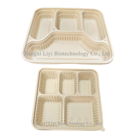 Plateau alimentaire moderne Liyi jetable, 100 % biodégradable, compostable, compatible micro-ondes, sans BPA, de qualité alimentaire, avec couvercle et 6 compartiments