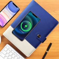 Carnet d'affaires multifonctionnel rechargeable en cuir A5 imprimé avec chargeur sans fil et batterie externe intégrée, idéal pour les cadeaux (modèle 2026)