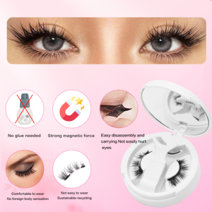 Kit de cils magnétiques 26 mm de largeur, courbure C, longueur 6-10 mm, réutilisables, <span class=keywords><strong>faux</strong></span> cils 3D en vison naturel avec étui miroir et applicateur - Product Image 6