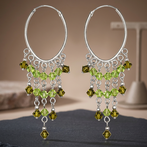 Women's Trendy <b>Silver</b> Hoop Dangle <b>Drop</b> <b>Earrings</b> with Green Gemstones Religious Design Party Jewelry Made Copper Stainless Steel - Product Image 3