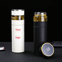 Bouteille d'eau isolée en acier inoxydable avec Logo personnalisé, avec affichage de la température, bouteilles de séparation pour infuseur à thé