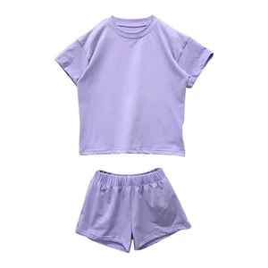 customized summer unisex solid color Toddler short Sleeve Top and shorts 2 Piece Set baby clothing sets