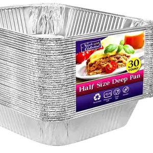 Panci Foil Wadah Makanan Nampan Persegi Panjang Bulat Aluminium Foil Sekali Pakai 9X13 Ukuran Setengah dengan Tutup 10 Pak 20 Pak 25 Pak 50 Pak