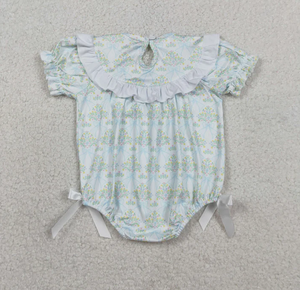 Robe d'été respirante à carreaux et fleurs, smockée avec nœuds, coupe trapèze, longueur genou pour filles, assortie à une combinaison à volants - Product Image 4