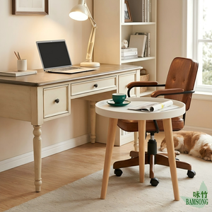 Table d'appoint avec étagère de rangement, couleur crème, plateau surélevé antidérapant, style minimaliste du milieu du siècle, table basse pour canapé, pour le rangement et la décoration - Product Image 3