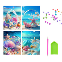 Lot de 4 kits de peinture diamant DIY pour adultes, motif étoile de mer rêveuse pour les vacances d'été, art diamant 5D à poinçonnage complet pour décoration murale