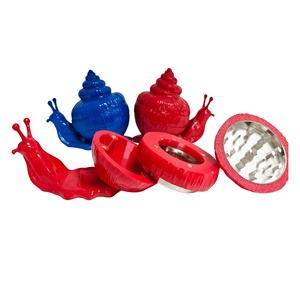 <b>Herb</b> <b>Grinder</b> Snail Shape Plastic Magnetic Lid Sharp Teeth Red Blue Colorful Design 6PCS Display Box - Product Image 2