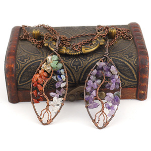 Collana con foglia di albero della fortuna in ghiaia naturale avvolta a mano con valenza differenziale Temu N03 - Product Image 3