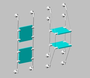 Display Shelf System Wood Shelf Glass Shelf Supported By Steel Wires Line Art Style Modern Sense Unique Application