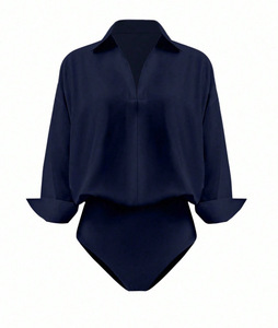 Combinaison moulante unie à col en V pour femme – Tendance et élégante - Product Image 4