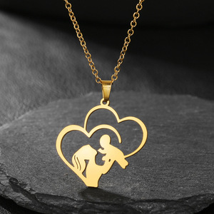 Collar con colgante de corazón hueco de acero inoxidable, joyería de regalo para el Día de la Madre - Product Image 3