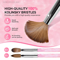 Pinceau à ongles en acrylique rose en poils de sable de Kolinsky 100% standard international, pinceaux à ongles, pinceau Kolinsky taille 8/12/14/16/18/20/22