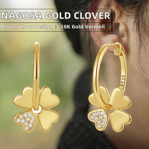 ต่างหูห่วงรูปใบโคลเวอร์สี่แฉกประดับเพชรคิวบิกเซอร์โคเนียชุบทองคำขาว 925 จาก Nagosa Women Dainty Jewelry สำหรับงานแต่งงาน - Product Image 2