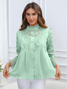 Blusa Elegante de Encaje para Mujer, Primavera/Verano 2026, Diseño Exquisito, Algodón, Manga Larga, Tejido de Punto, Disponible en Stock - Product Image 2