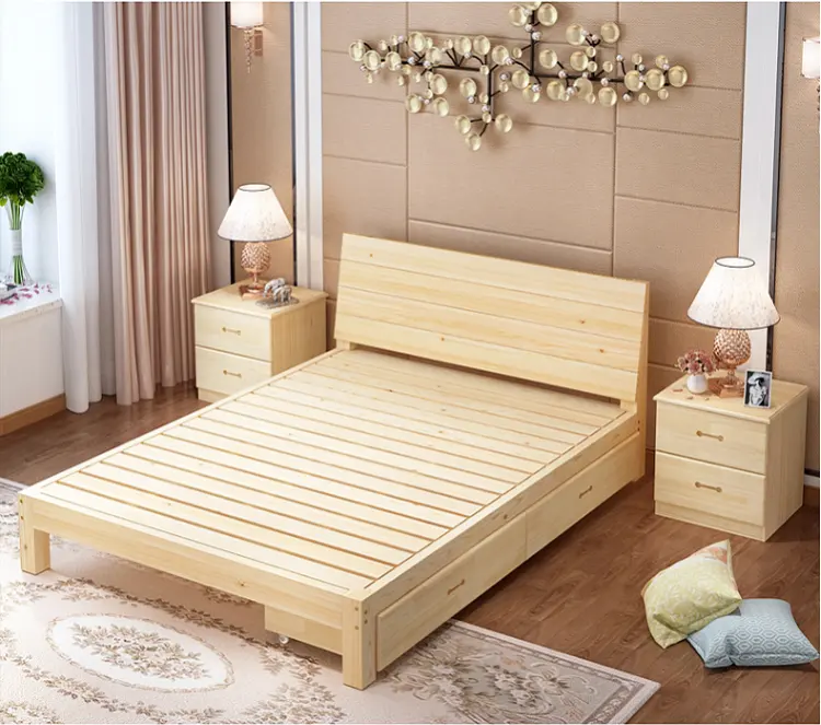 Jogo de móveis para quarto, design moderno, multifuncional, armação de madeira sólida, cama king size, cama com 2 gavetas